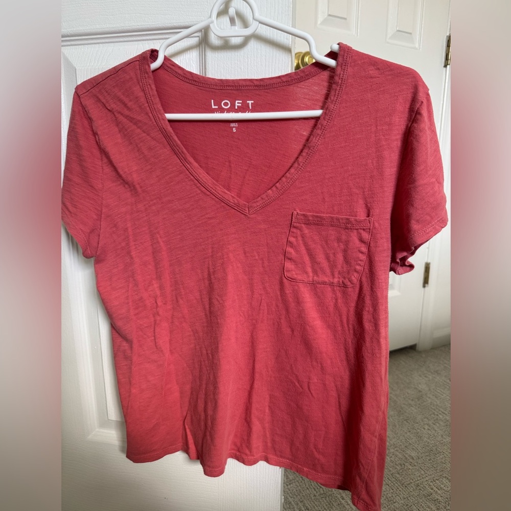 LOFT Coral Vintage Soft Short Sleeve V-Neck Tee